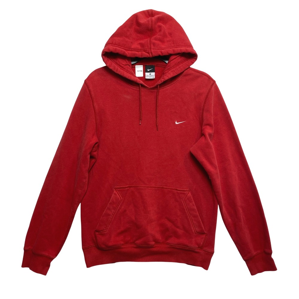 Nike Hoodie Mens Small Red Pullover Embroidered Swoosh Fleece Sweatshirt